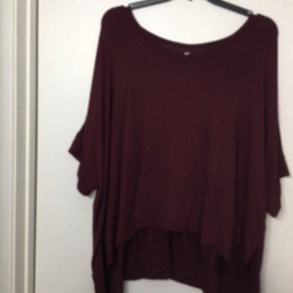 (NEW) Stylus - Burgundy V-Neck Short Sleeve Top - Size 3X